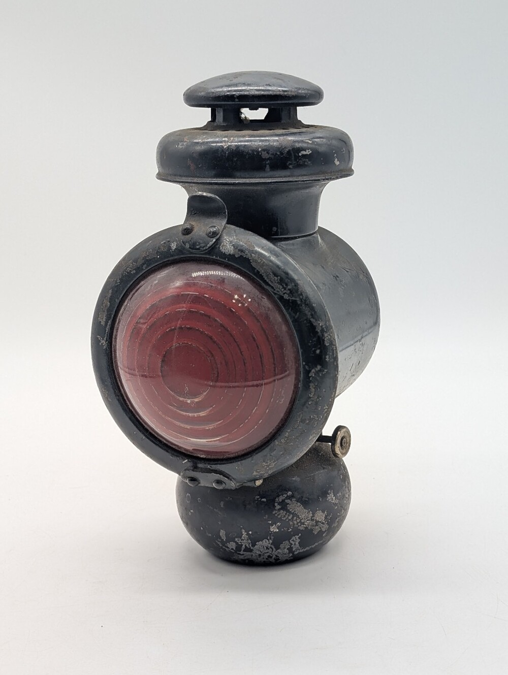 Antique Kerosene Vehicle Tail Light Lamp - Red Bullseye Glass Lens - Circa 1910s